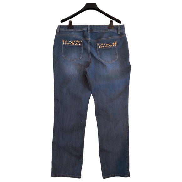 Chico's Jeans Women's Size 14 High Rise Dark Wash Stretch Embellished pockets - Picture 3 of 14